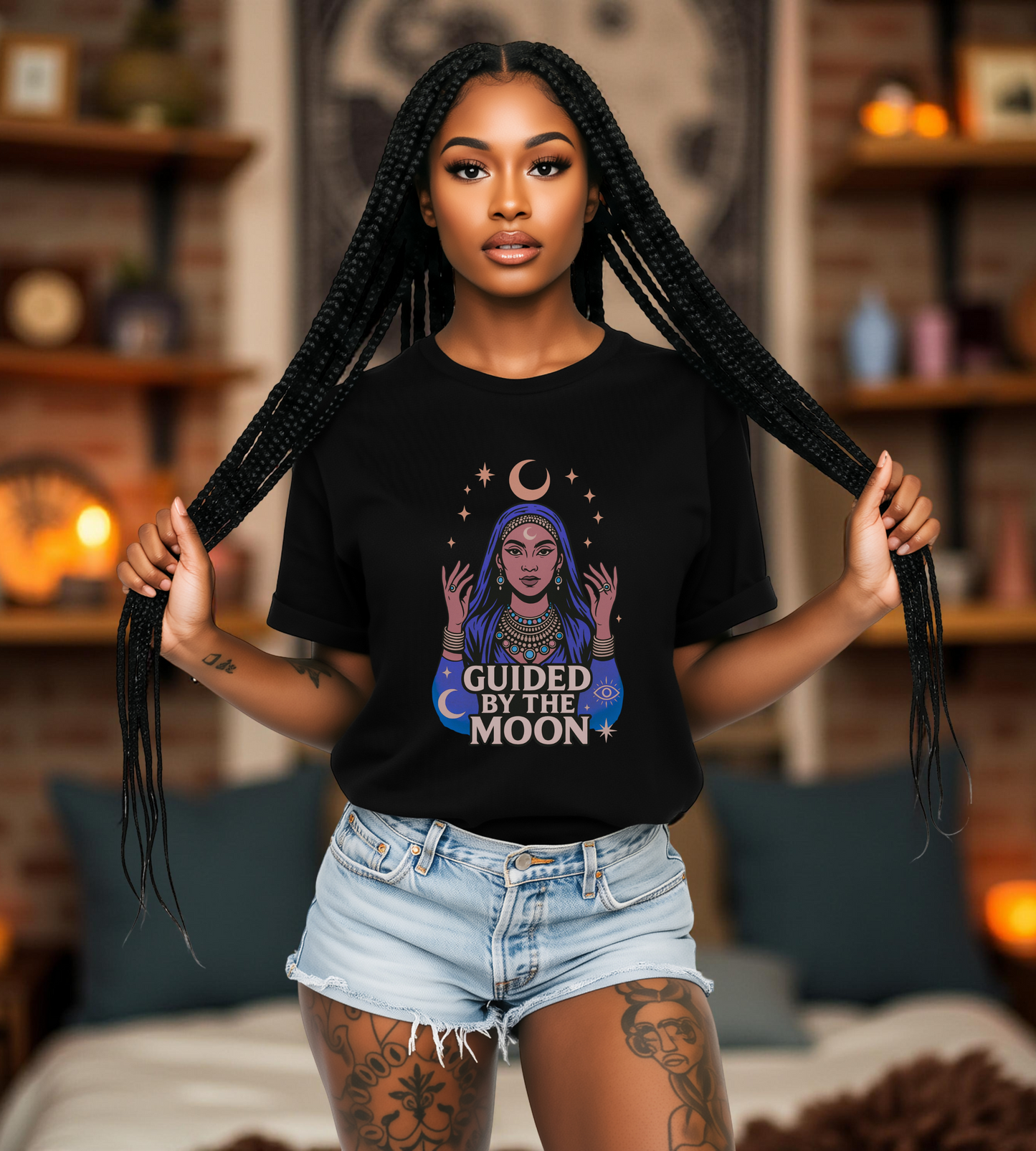 Guided by the Moon T Shirt, Mystical Celestial Graphic Tee, Spiritual Astrology Unisex Top, Moon Phase Witchy Gift for Moon Lovers - Unisex