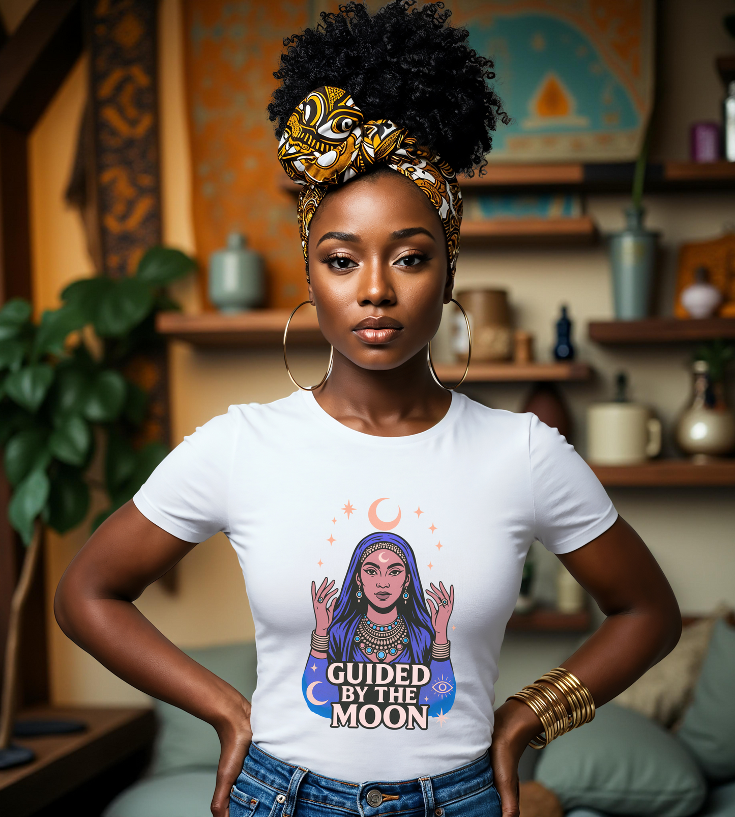 Guided by the Moon T Shirt, Mystical Celestial Graphic Tee, Spiritual Astrology Unisex Top, Moon Phase Witchy Gift for Moon Lovers - Unisex