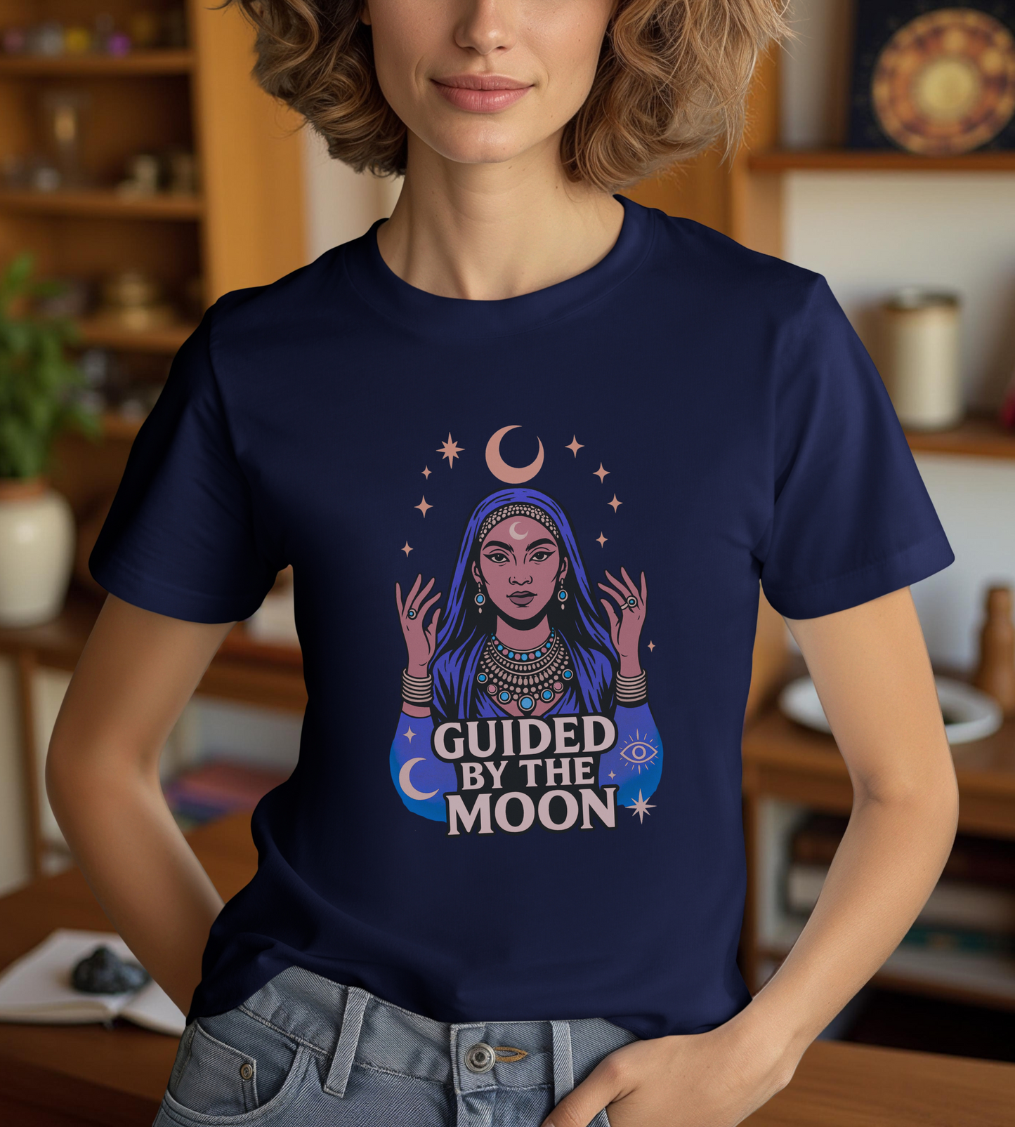 Guided by the Moon T Shirt, Mystical Celestial Graphic Tee, Spiritual Astrology Unisex Top, Moon Phase Witchy Gift for Moon Lovers - Unisex