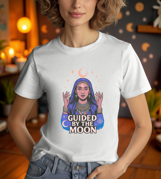 Guided by the Moon T Shirt, Mystical Celestial Graphic Tee, Spiritual Astrology Unisex Top, Moon Phase Witchy Gift for Moon Lovers - Unisex
