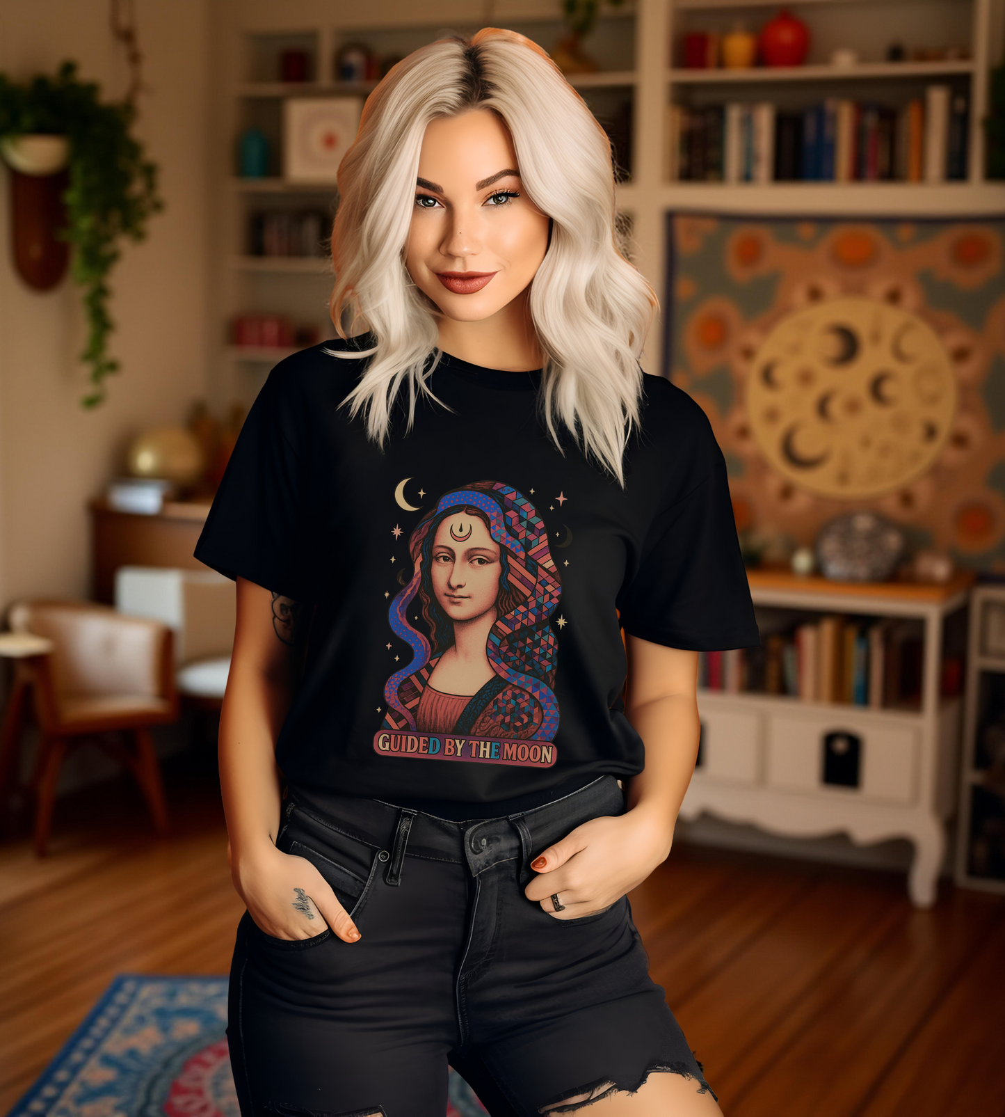 Moon Phase Unisex Tee, Celestial Graphic T-Shirt, Retro Geometric Spiritual Top, Astrology Gift, Mystical Moon Shirt, Boho Tee, Lunar Cycle