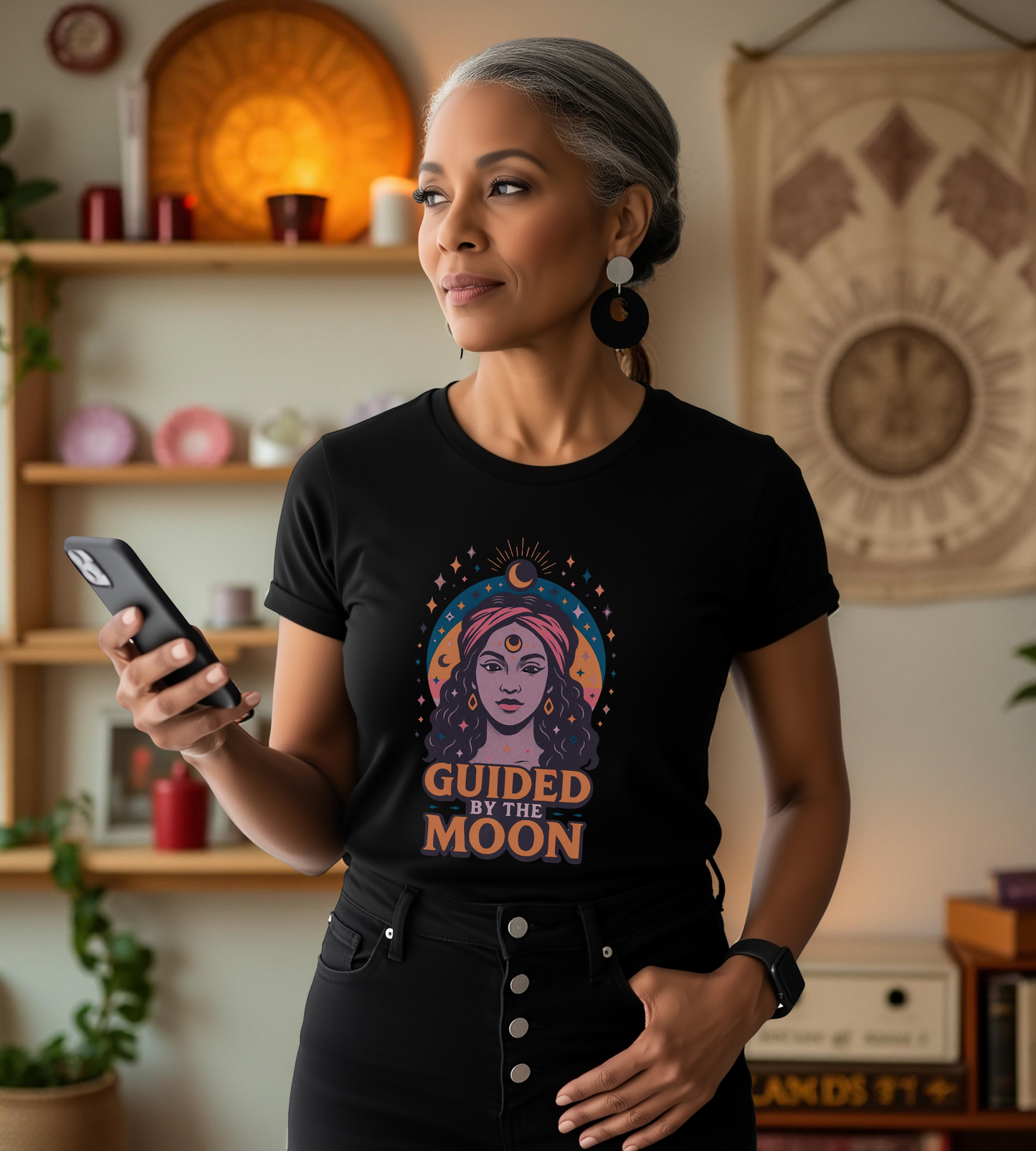 Moon Phase T-Shirt, Celestial Astrology Tee, Spiritual Unisex Top, Witchy Moon Lover Gift, Guided by the Moon Shirt, Mystical Graphic Tee