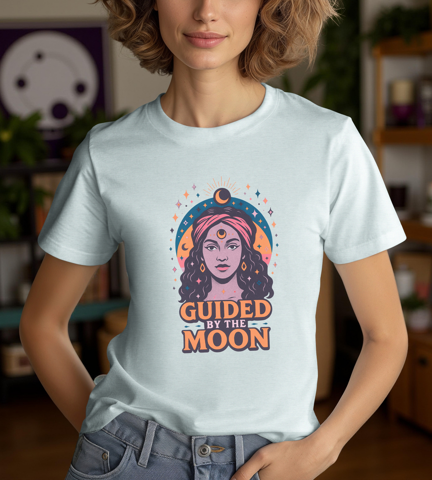 Moon Phase T-Shirt, Celestial Astrology Tee, Spiritual Unisex Top, Witchy Moon Lover Gift, Guided by the Moon Shirt, Mystical Graphic Tee