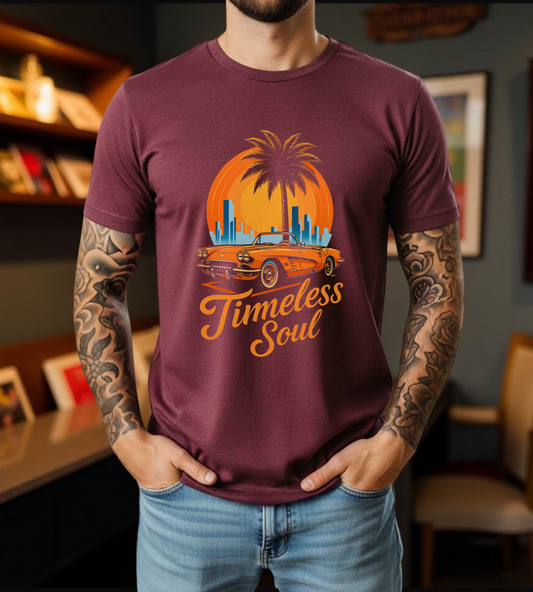 Vintage Sunset Retro Car T-Shirt, Classic Convertible Shirt, Miami Beach 80s Style Top - Unisex Tee