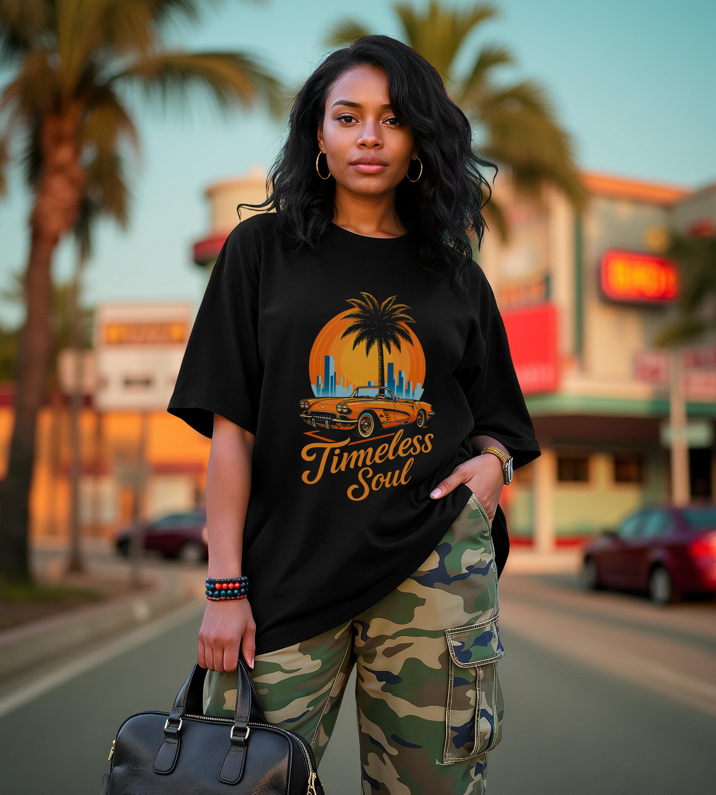 Vintage Sunset Retro Car T-Shirt, Classic Convertible Shirt, Miami Beach 80s Style Top - Unisex Tee