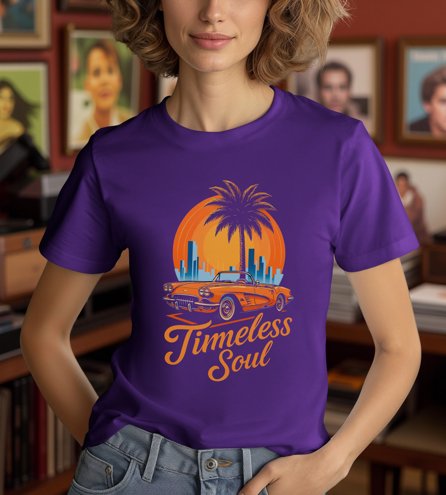 Vintage Sunset Retro Car T-Shirt, Classic Convertible Shirt, Miami Beach 80s Style Top - Unisex Tee