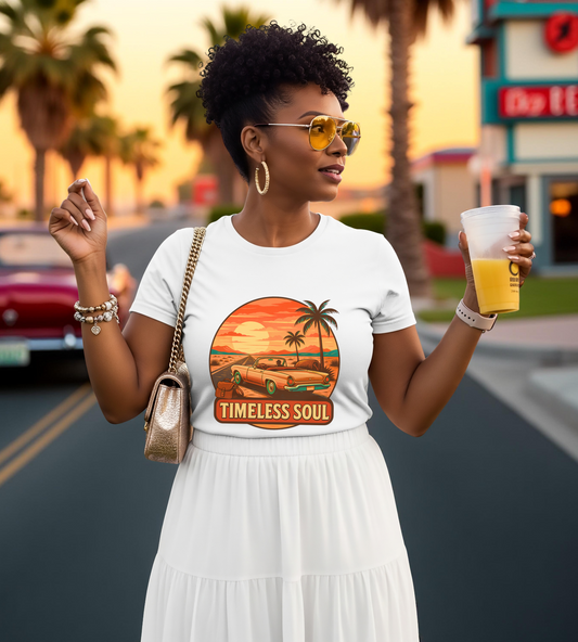 Timeless Soul Road Trip T-Shirt, Retro Sunset Unisex Tee, Vintage Palm Tree Graphic Shirt