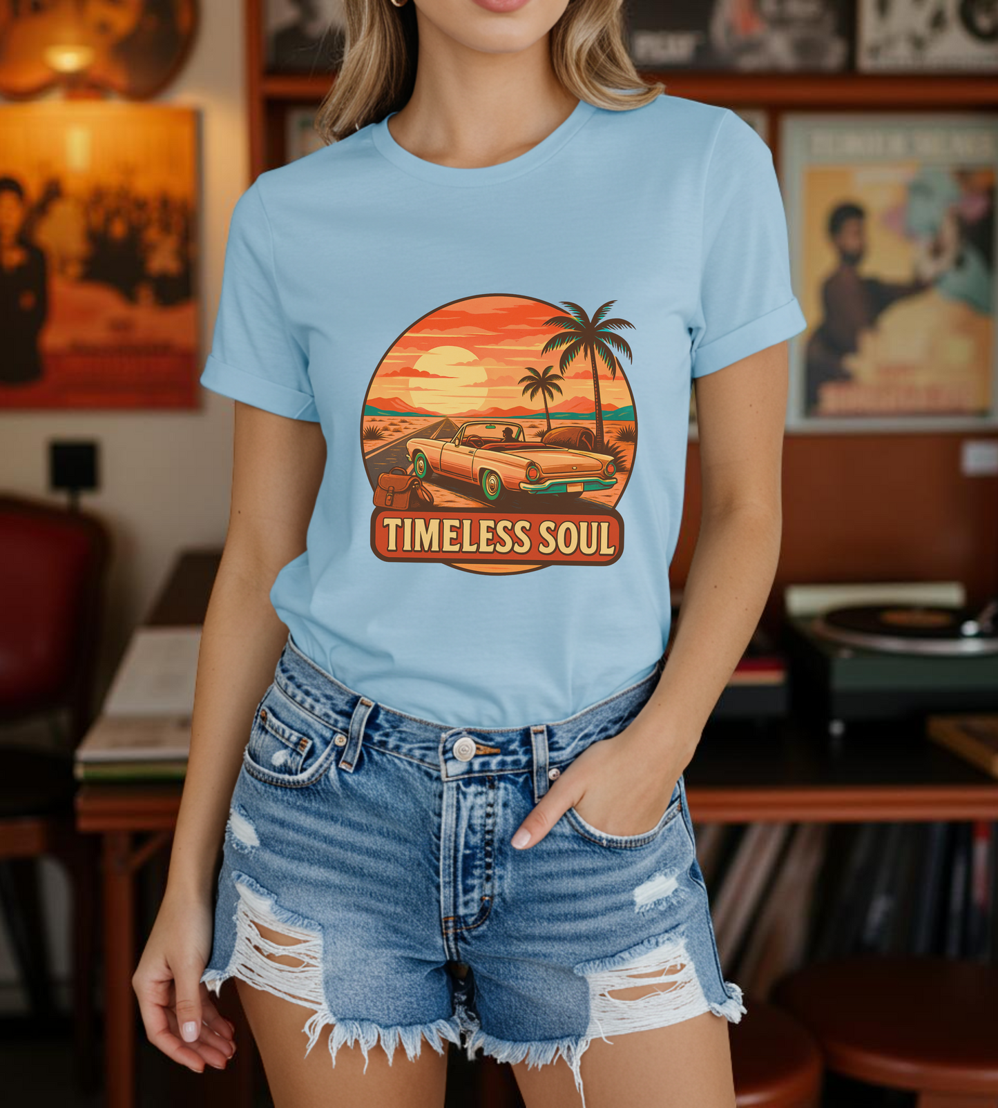 Timeless Soul Road Trip T-Shirt, Retro Sunset Unisex Tee, Vintage Palm Tree Graphic Shirt