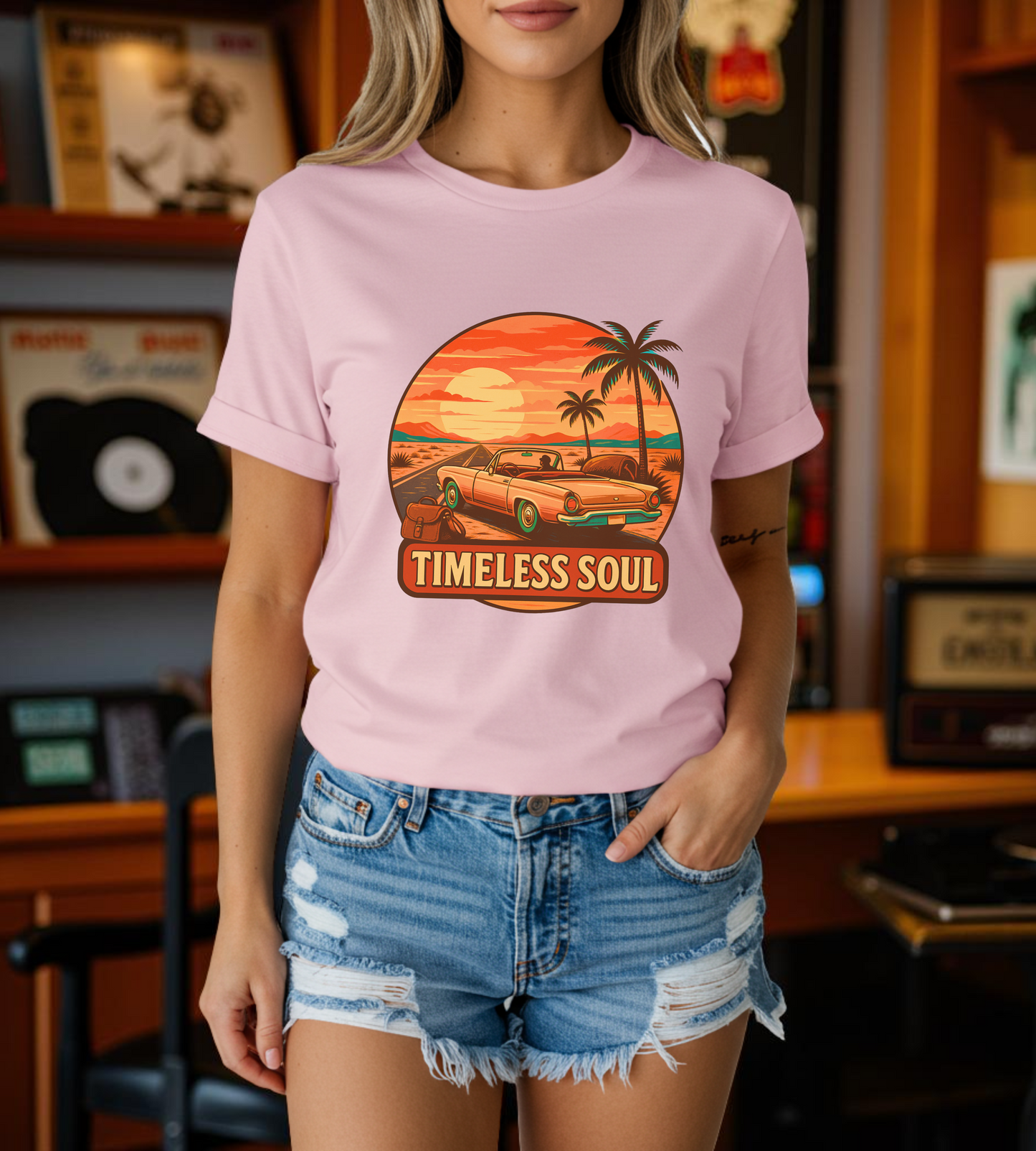 Timeless Soul Road Trip T-Shirt, Retro Sunset Unisex Tee, Vintage Palm Tree Graphic Shirt