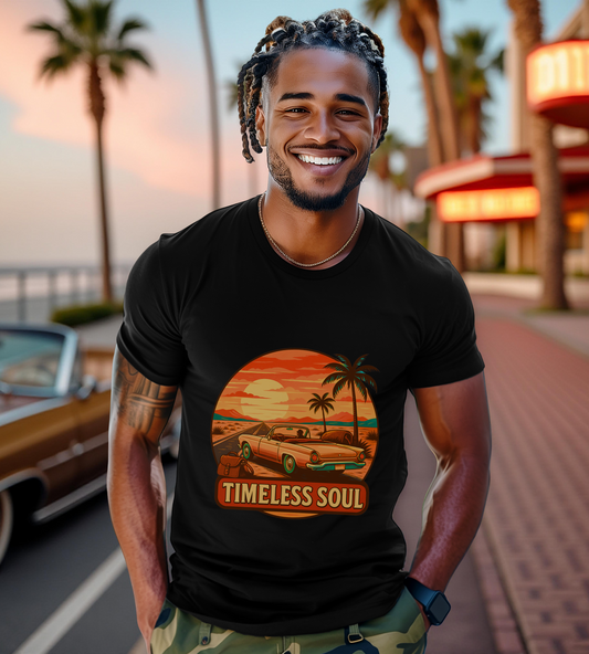 Timeless Soul Road Trip T-Shirt, Retro Sunset Unisex Tee, Vintage Palm Tree Graphic Shirt