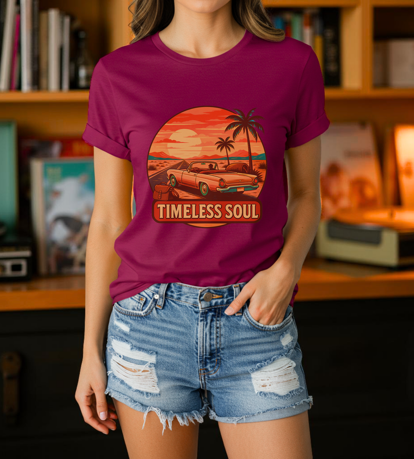Timeless Soul Road Trip T-Shirt, Retro Sunset Unisex Tee, Vintage Palm Tree Graphic Shirt