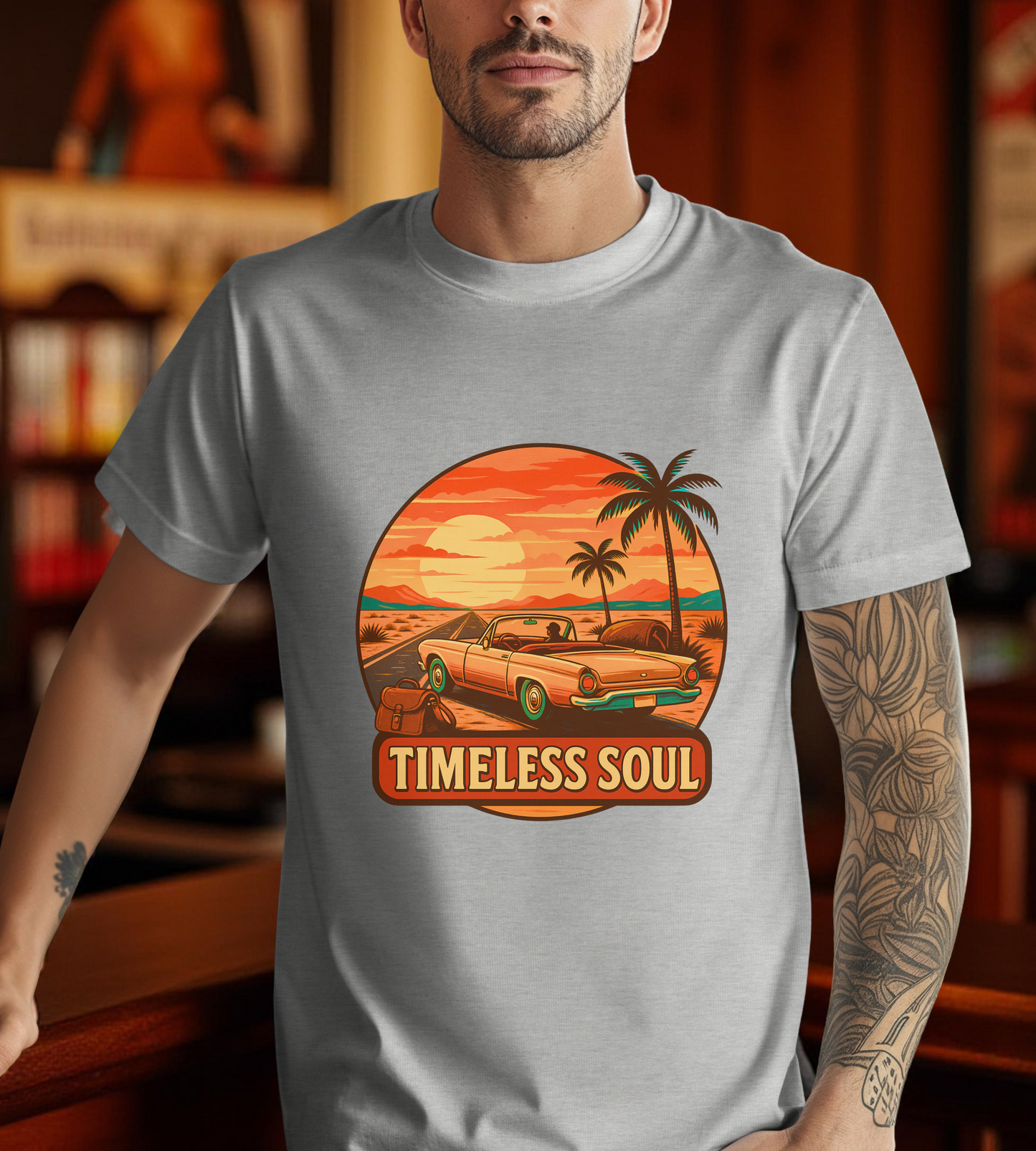 Timeless Soul Road Trip T-Shirt, Retro Sunset Unisex Tee, Vintage Palm Tree Graphic Shirt