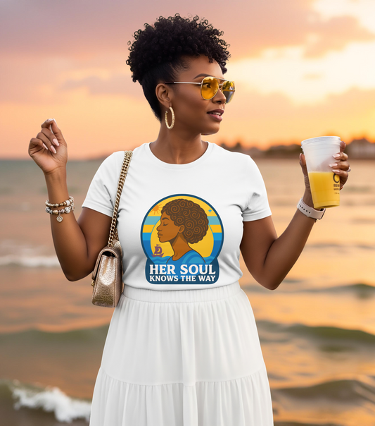 Retro Afro Woman Graphic Tee,Unisex Jersey Short Sleeve Tee, Inspirational Quote Top, Her Soul Knows The Way Shirt