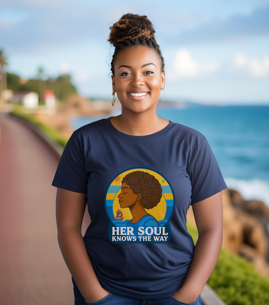 Retro Afro Woman Graphic Tee,Unisex Jersey Short Sleeve Tee, Inspirational Quote Top, Her Soul Knows The Way Shirt