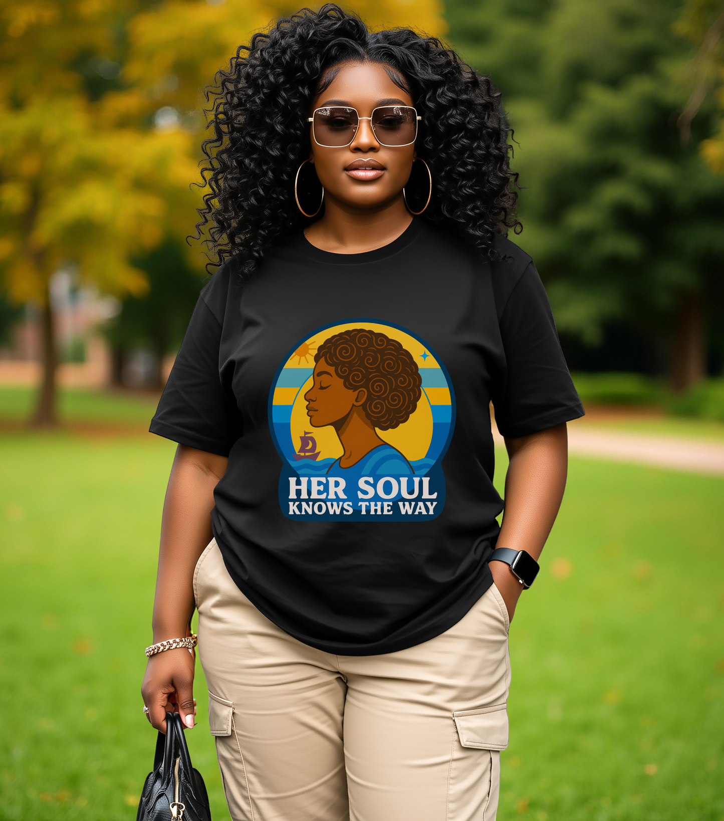 Retro Afro Woman Graphic Tee,Unisex Jersey Short Sleeve Tee, Inspirational Quote Top, Her Soul Knows The Way Shirt