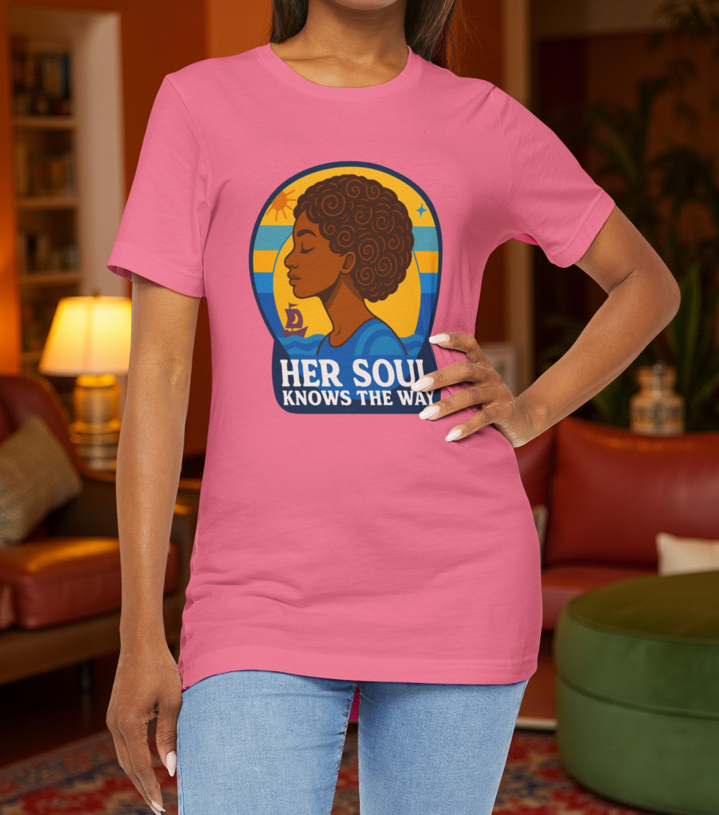 Retro Afro Woman Graphic Tee,Unisex Jersey Short Sleeve Tee, Inspirational Quote Top, Her Soul Knows The Way Shirt