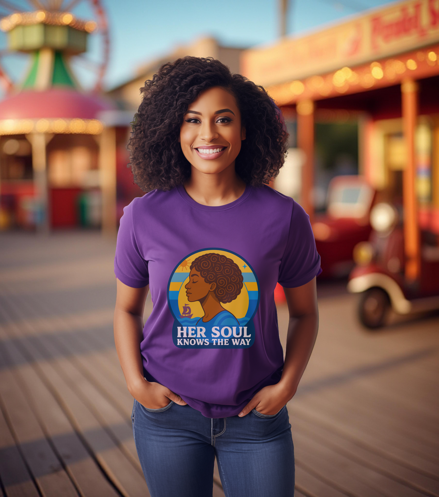 Retro Afro Woman Graphic Tee,Unisex Jersey Short Sleeve Tee, Inspirational Quote Top, Her Soul Knows The Way Shirt