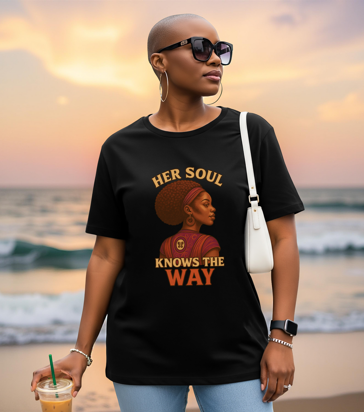 Retro Afro Woman Graphic Tee, Inspirational Quote Top, Her Soul Knows The Way Shirt, Unisex T-Shirt, Bella+Canvas 3001, Short Sleeve