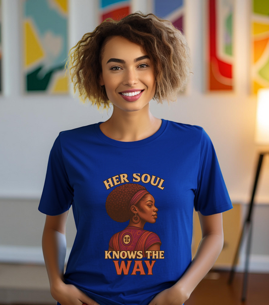 Retro Afro Woman Graphic Tee, Inspirational Quote Top, Her Soul Knows The Way Shirt, Unisex T-Shirt, Bella+Canvas 3001, Short Sleeve