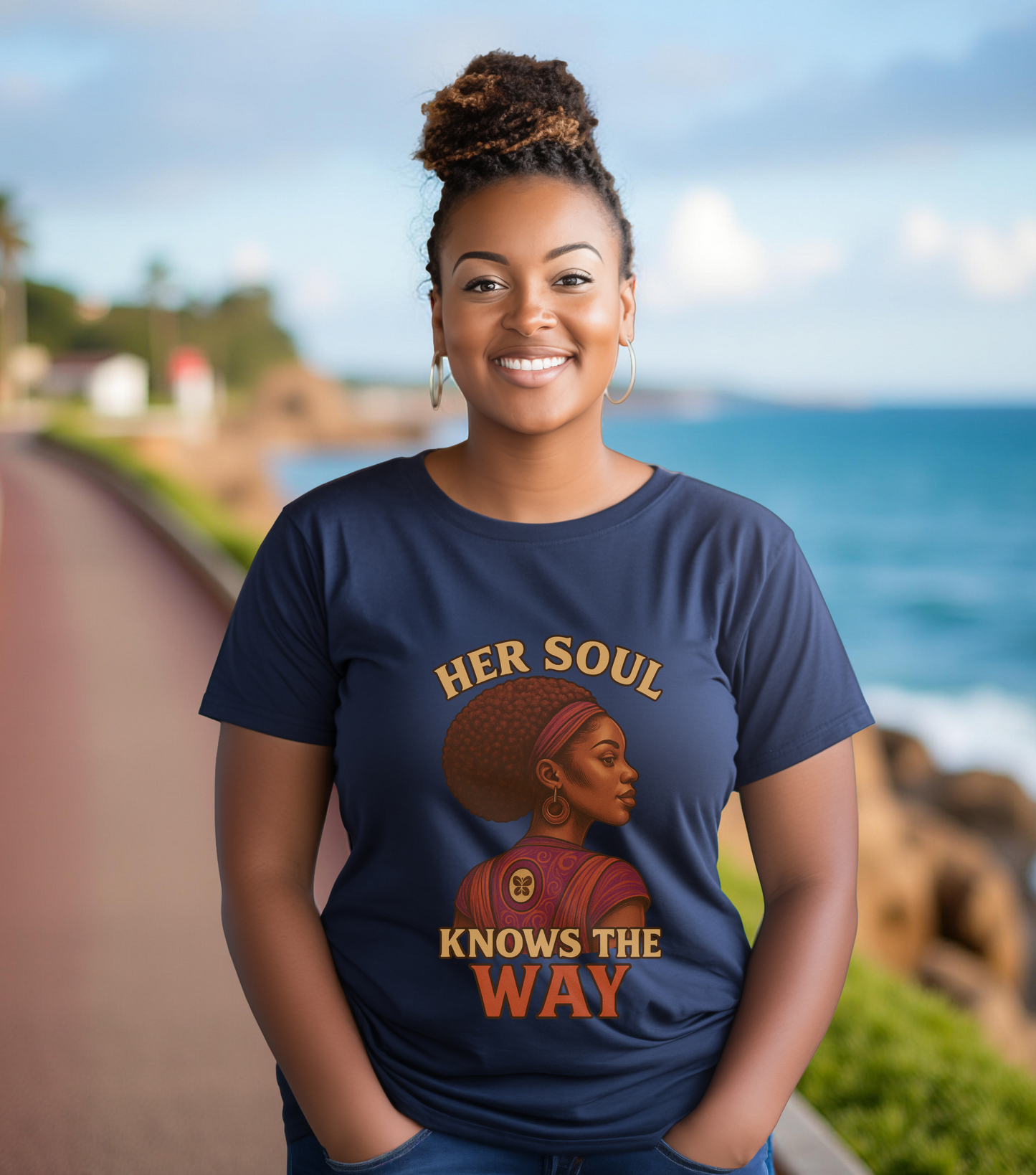 Retro Afro Woman Graphic Tee, Inspirational Quote Top, Her Soul Knows The Way Shirt, Unisex T-Shirt, Bella+Canvas 3001, Short Sleeve