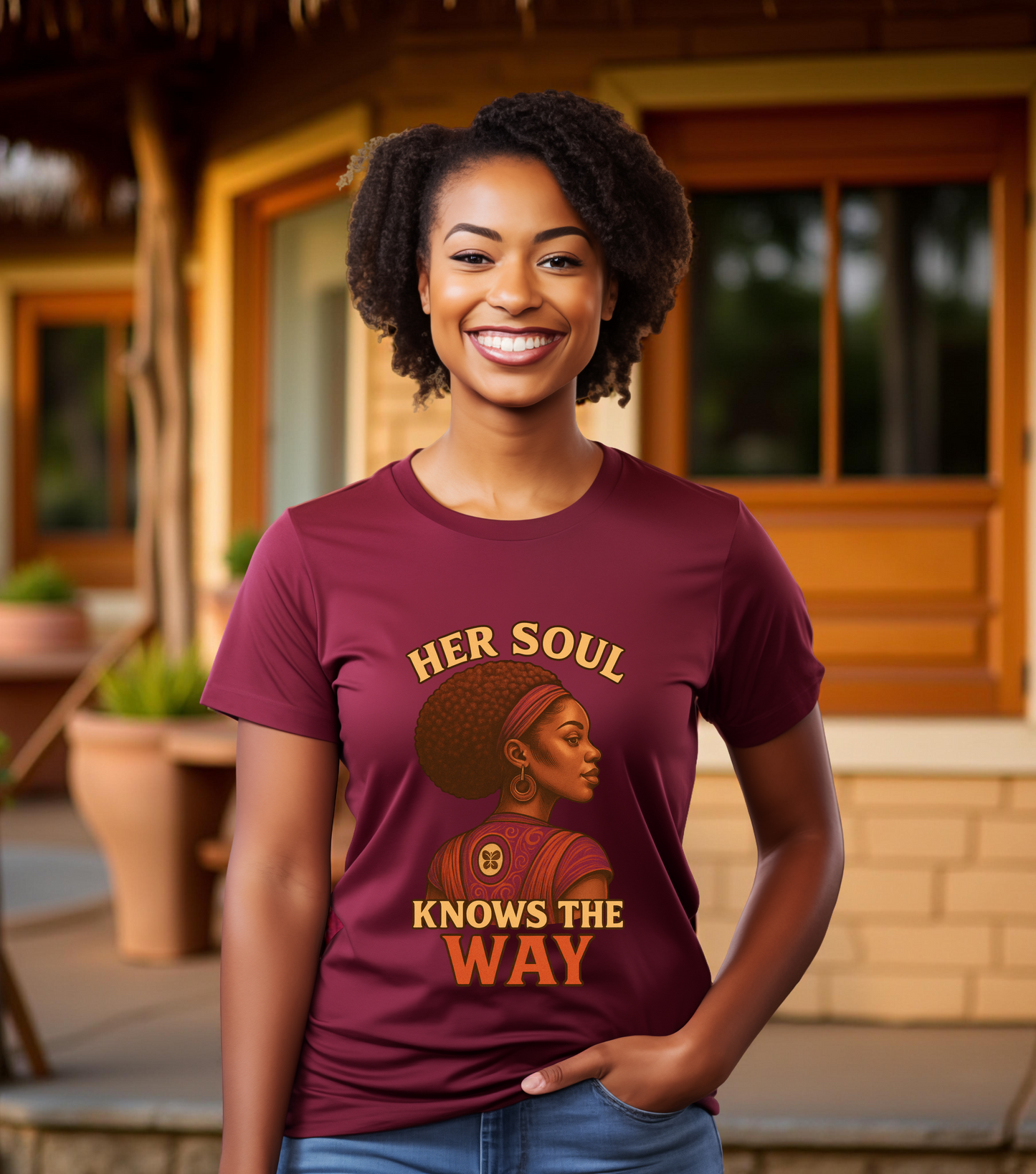 Retro Afro Woman Graphic Tee, Inspirational Quote Top, Her Soul Knows The Way Shirt, Unisex T-Shirt, Bella+Canvas 3001, Short Sleeve