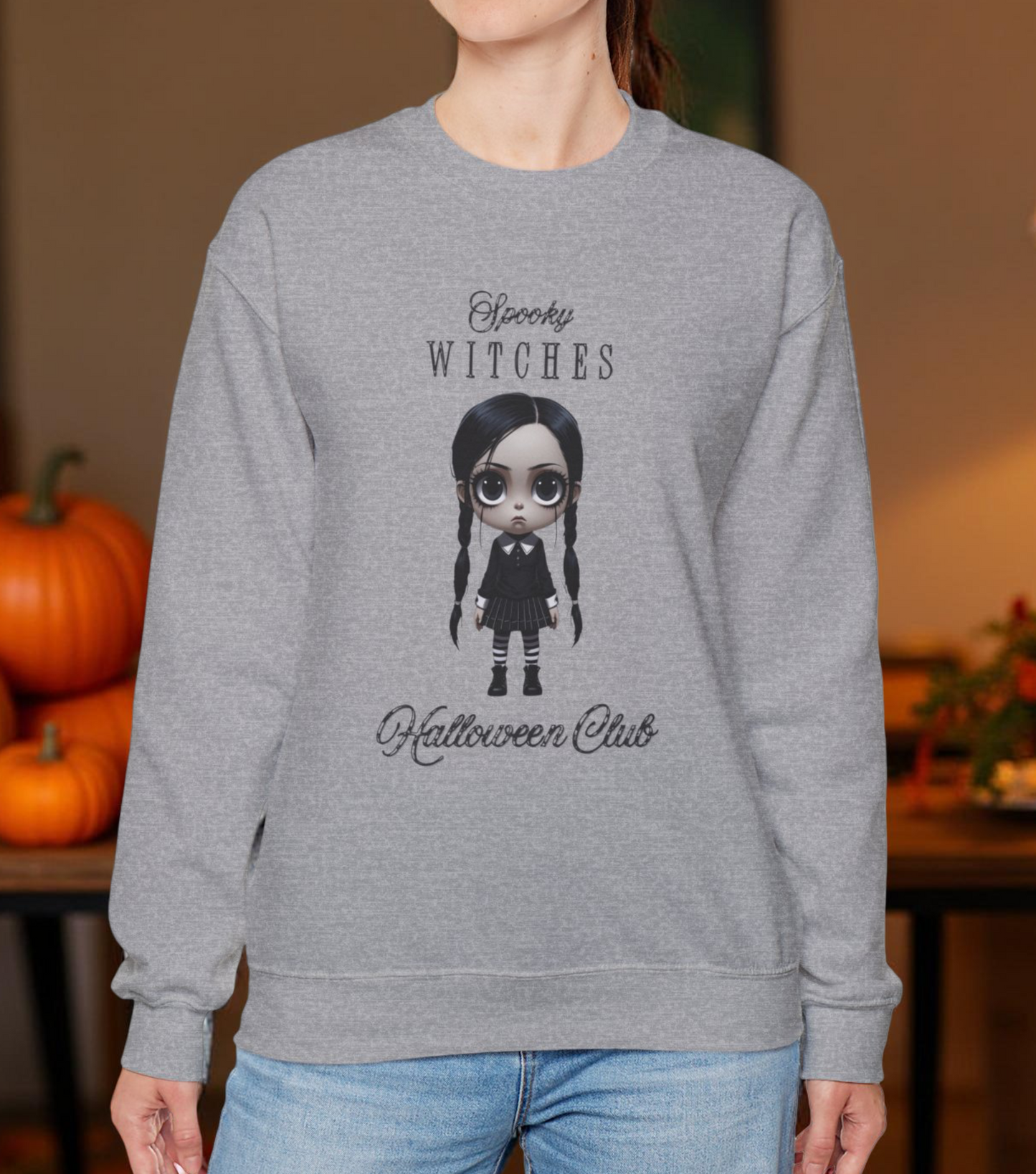 Spooky Witches Halloween Club Sweatshirt, Gothic Witch Pullover, Creepy Cute Wednesday Addams Aesthetic, Gildan 18000, Halloween Costume,