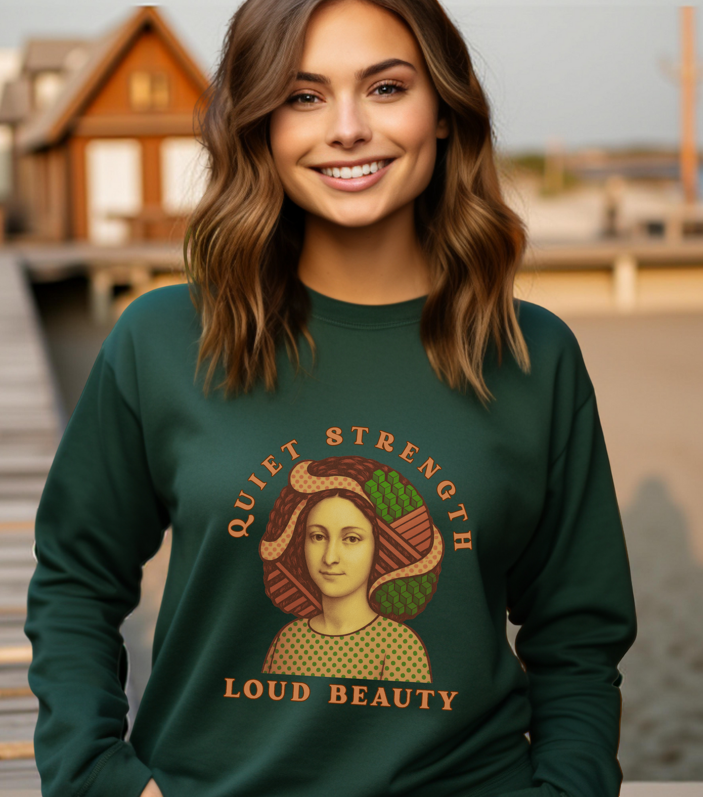 Quiet Strength Loud Beauty Graphic Sweatshirt - Retro Vintage Aesthetic Unisex Gildan 18000, Feminine Power Art Shirt, Crewneck Jumper,