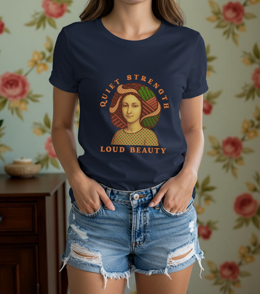 Vintage Retro Quiet Strength Loud Beauty Graphic T-Shirt - Unisex Jersey Tee, Feminine Power Art Shirt, Bella+Canvas 3001, Aesthetic Top