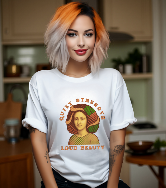 Vintage Retro Quiet Strength Loud Beauty Graphic T-Shirt - Unisex Jersey Tee, Feminine Power Art Shirt, Bella+Canvas 3001, Aesthetic Top