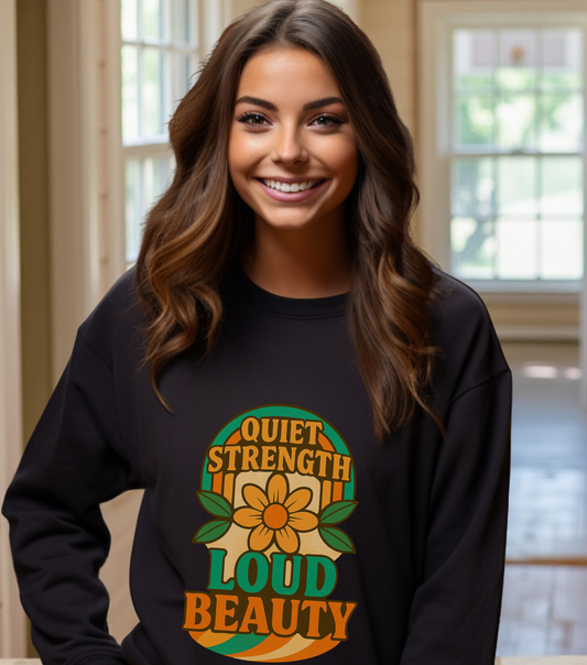 Retro Flower Sweatshirt, 70s Vintage Boho Crewneck, Positive Affirmation Graphic Pullover, Women Men Shirt, Gildan 18000, Quiet Strength