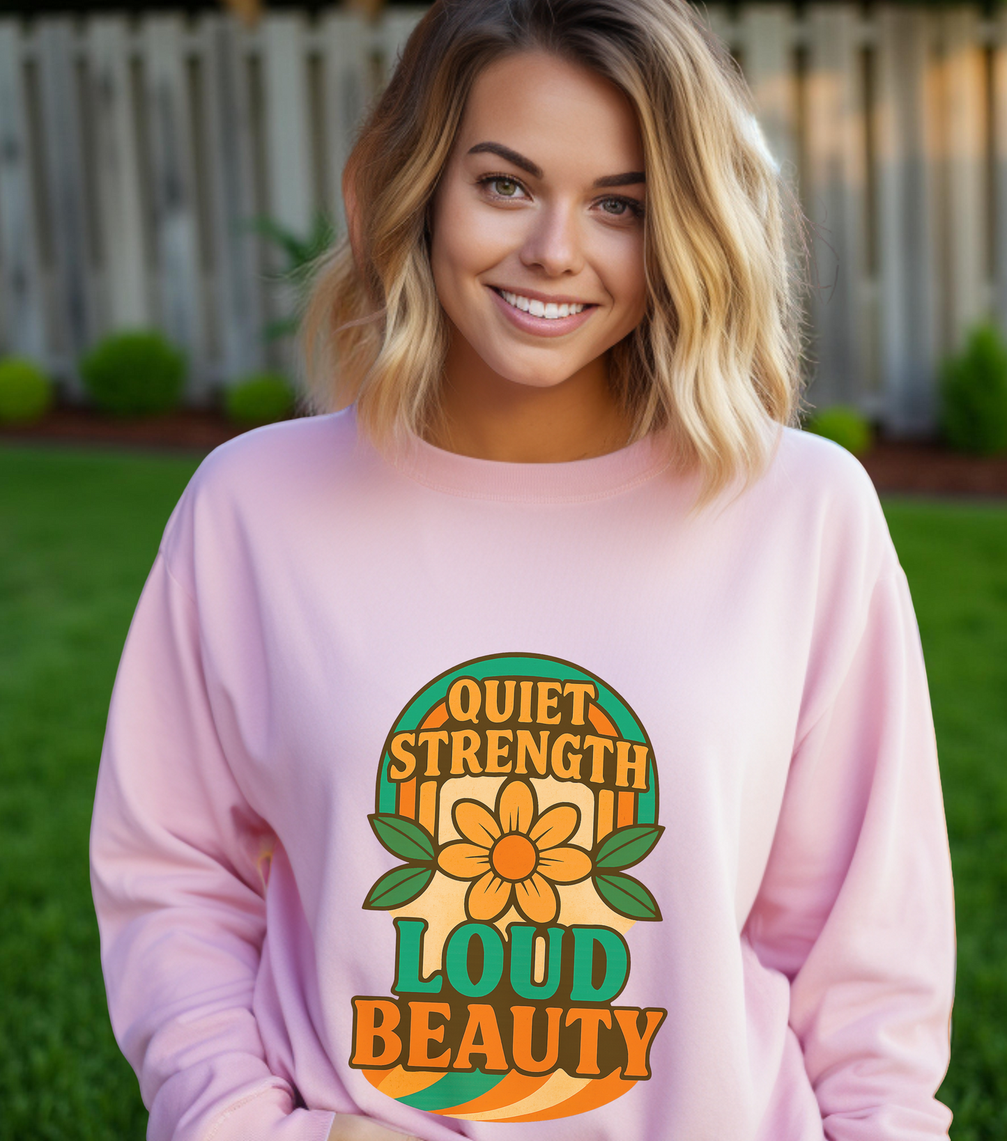 Retro Flower Sweatshirt, 70s Vintage Boho Crewneck, Positive Affirmation Graphic Pullover, Women Men Shirt, Gildan 18000, Quiet Strength