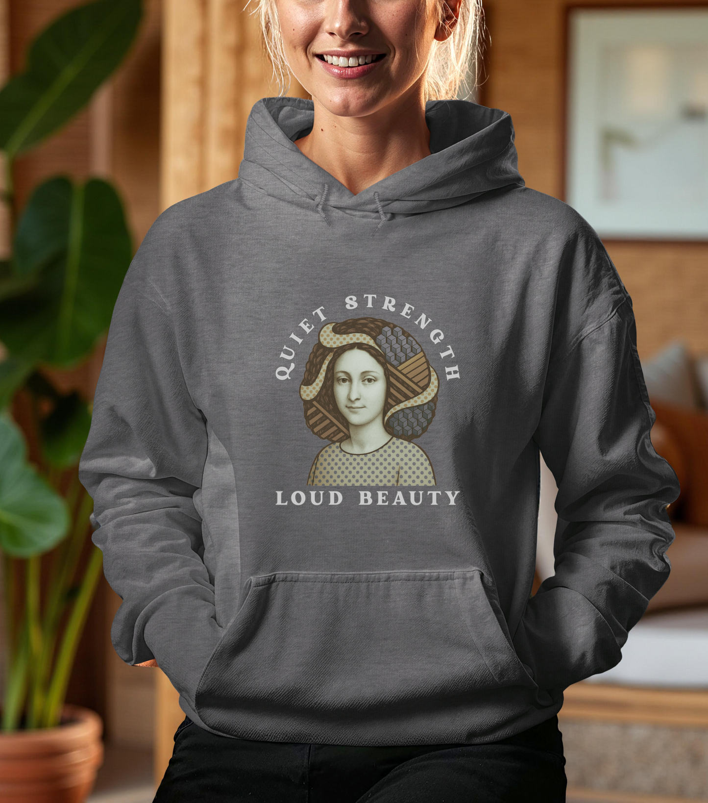 Quiet Strength Loud Beauty Unisex Hoodie, Gildan 18500 Sweatshirt, Feminist Empowerment Pullover, Retro Art Style Hooded Jumper, Graphic