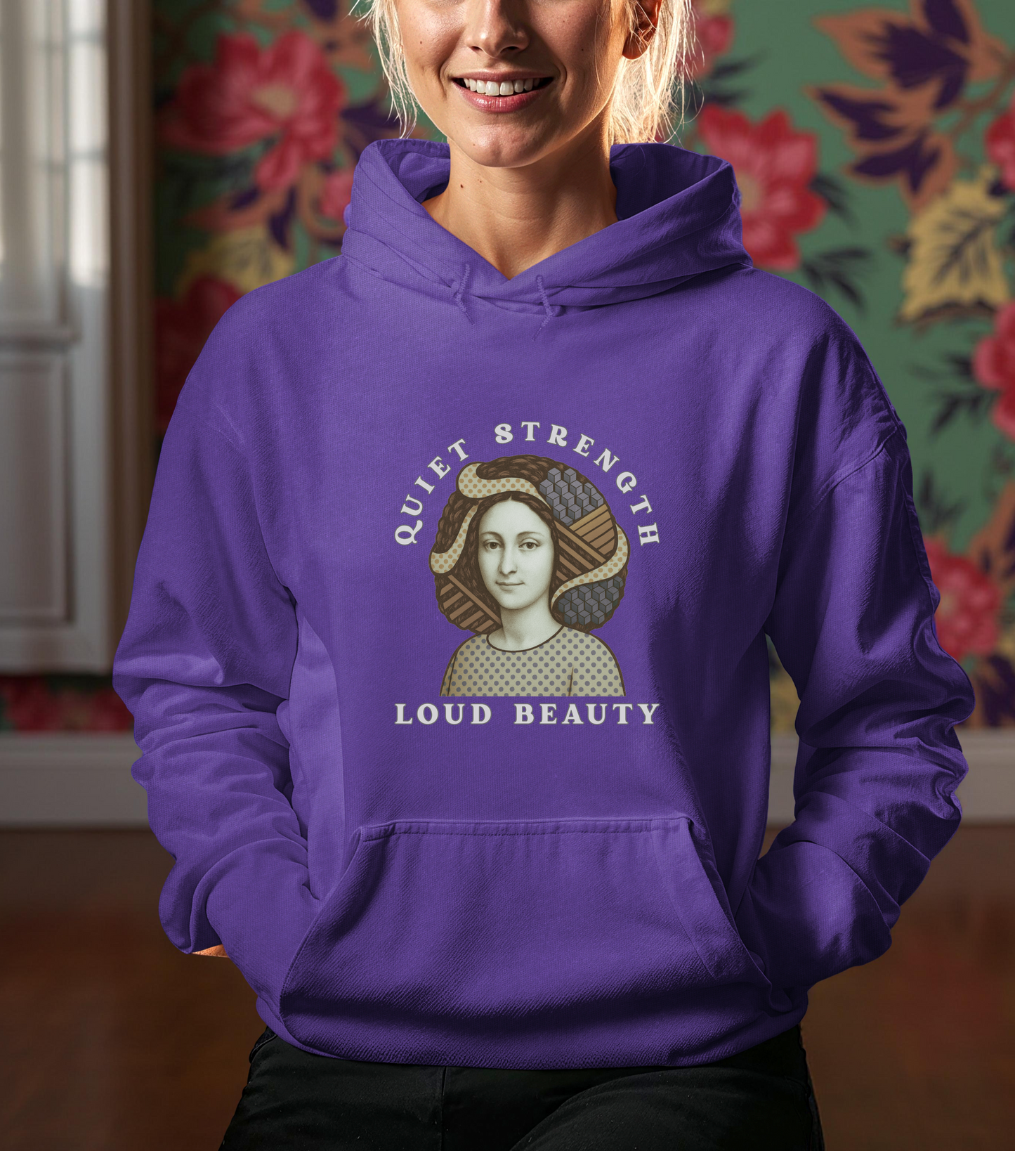 Quiet Strength Loud Beauty Unisex Hoodie, Gildan 18500 Sweatshirt, Feminist Empowerment Pullover, Retro Art Style Hooded Jumper, Graphic