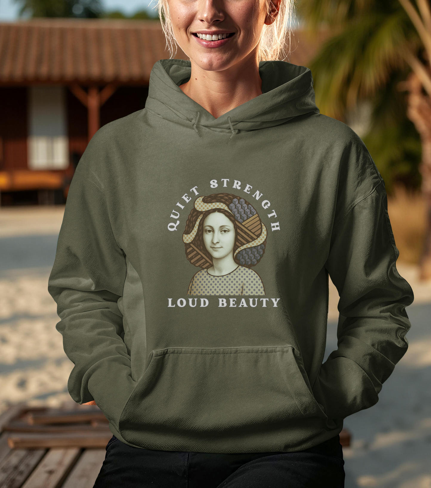 Quiet Strength Loud Beauty Unisex Hoodie, Gildan 18500 Sweatshirt, Feminist Empowerment Pullover, Retro Art Style Hooded Jumper, Graphic
