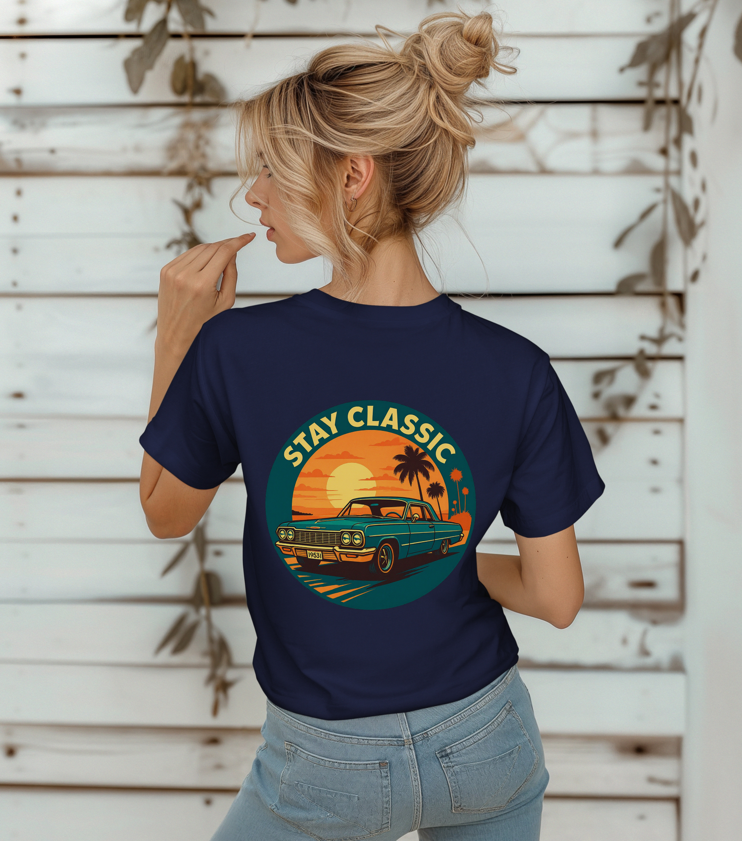 Stay Classic Car T-Shirt | Retro Lowrider Sunset Graphic Tee | Gildan 5000