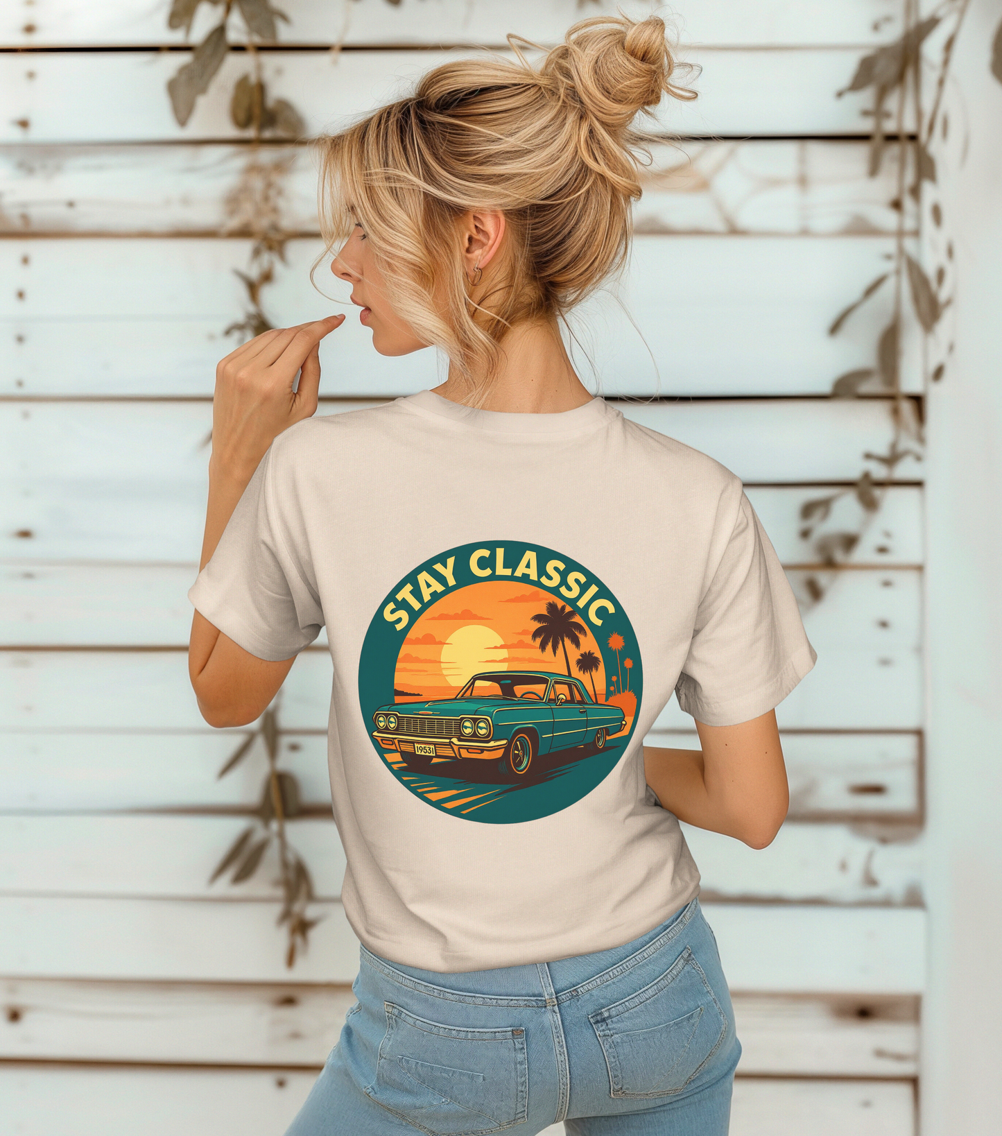 Stay Classic Car T-Shirt | Retro Lowrider Sunset Graphic Tee | Gildan 5000