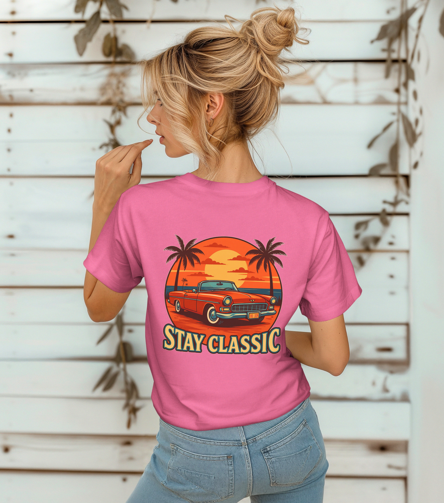 Stay Classic Car T-Shirt | Retro Sunset Lowrider Graphic Tee | Gildan 5000