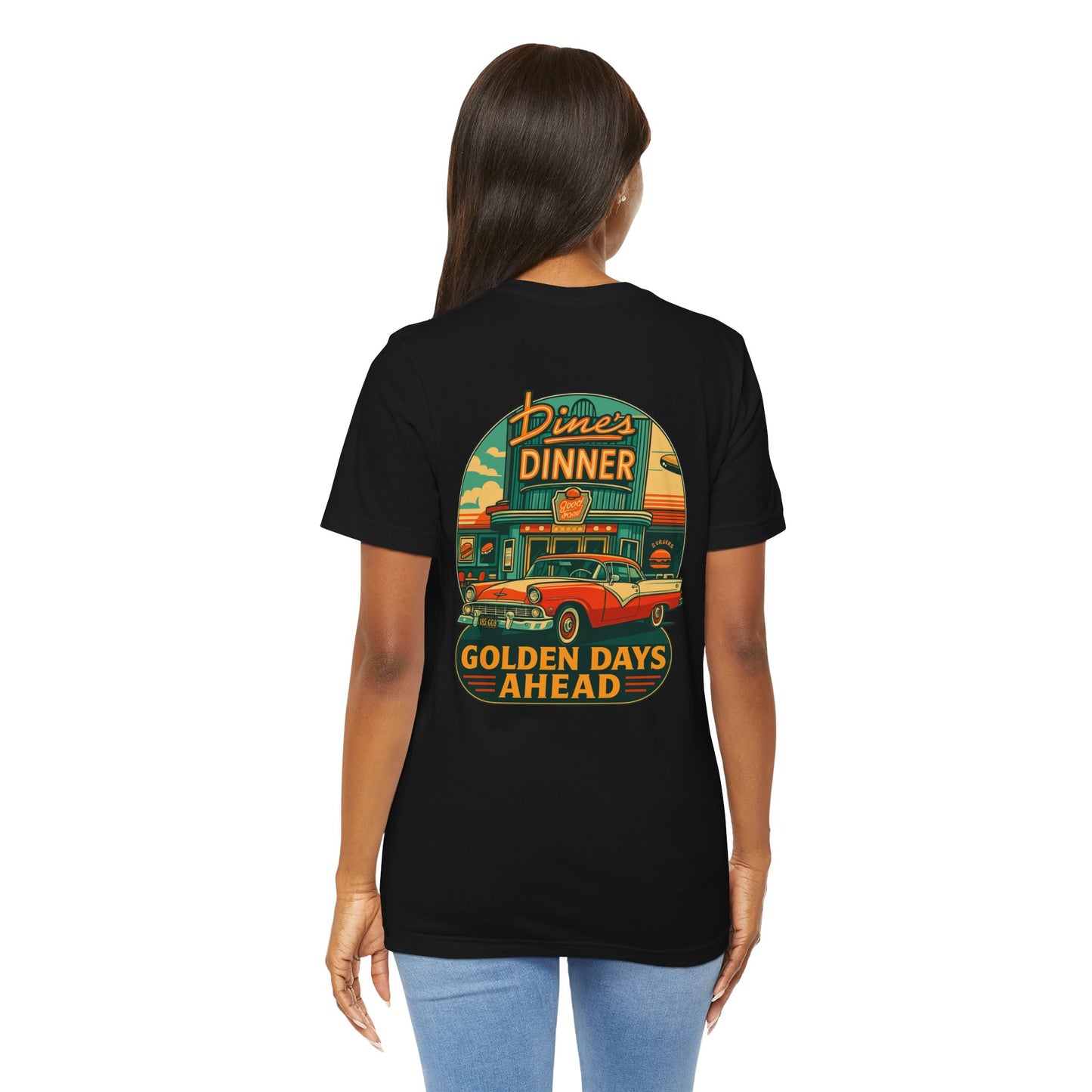 Golden Days Ahead Retro Diner T-Shirt, Vintage 50s Classic Car Graphic Tee, American Dinner Drive-In Style, Bella Canvas 3001 Unisex Shirt