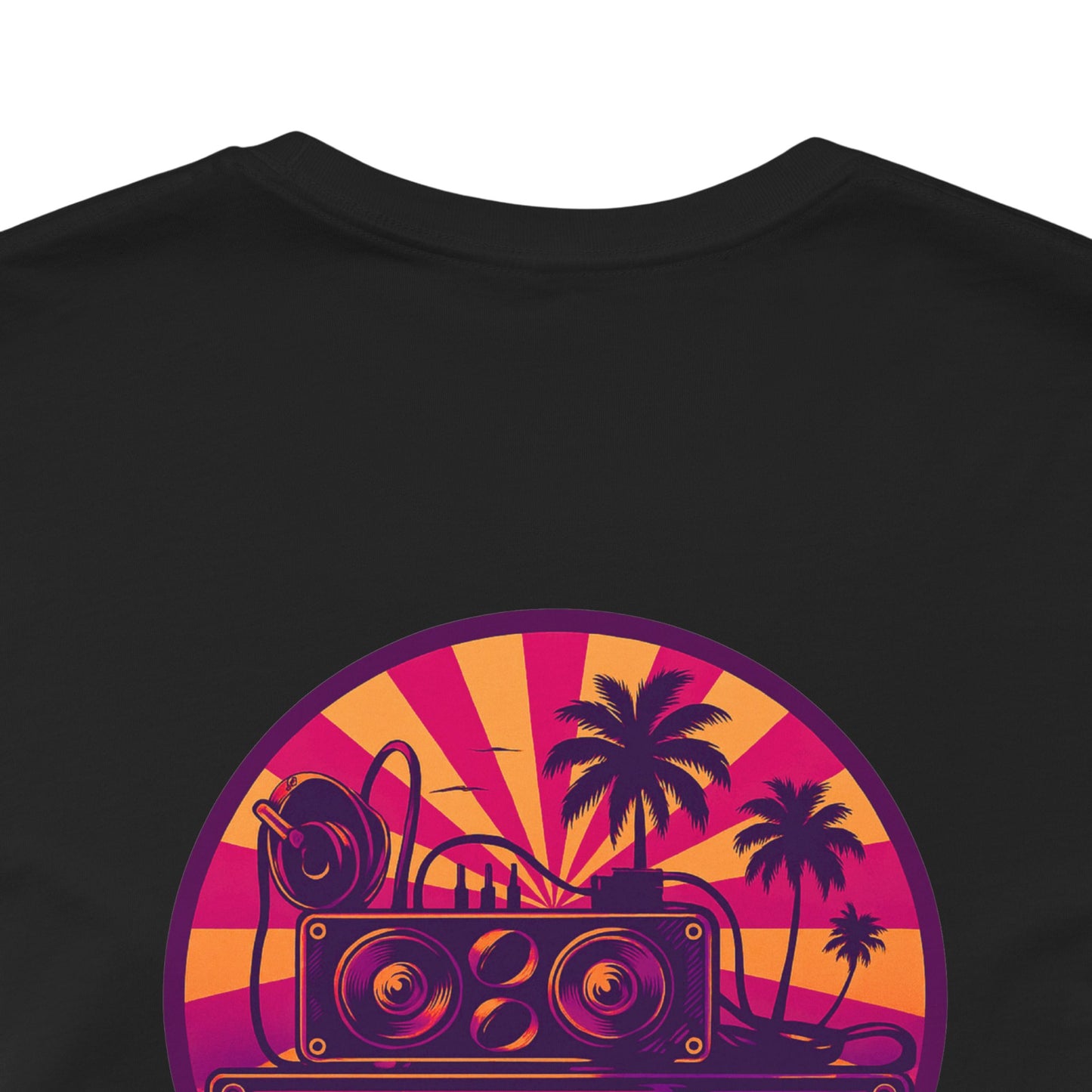 Echoes of the Past Retro Sunset T-Shirt – Bella Canvas 3001 Unisex 80s Vaporwave Graphic Tee, Vintage Music Lover Shirt