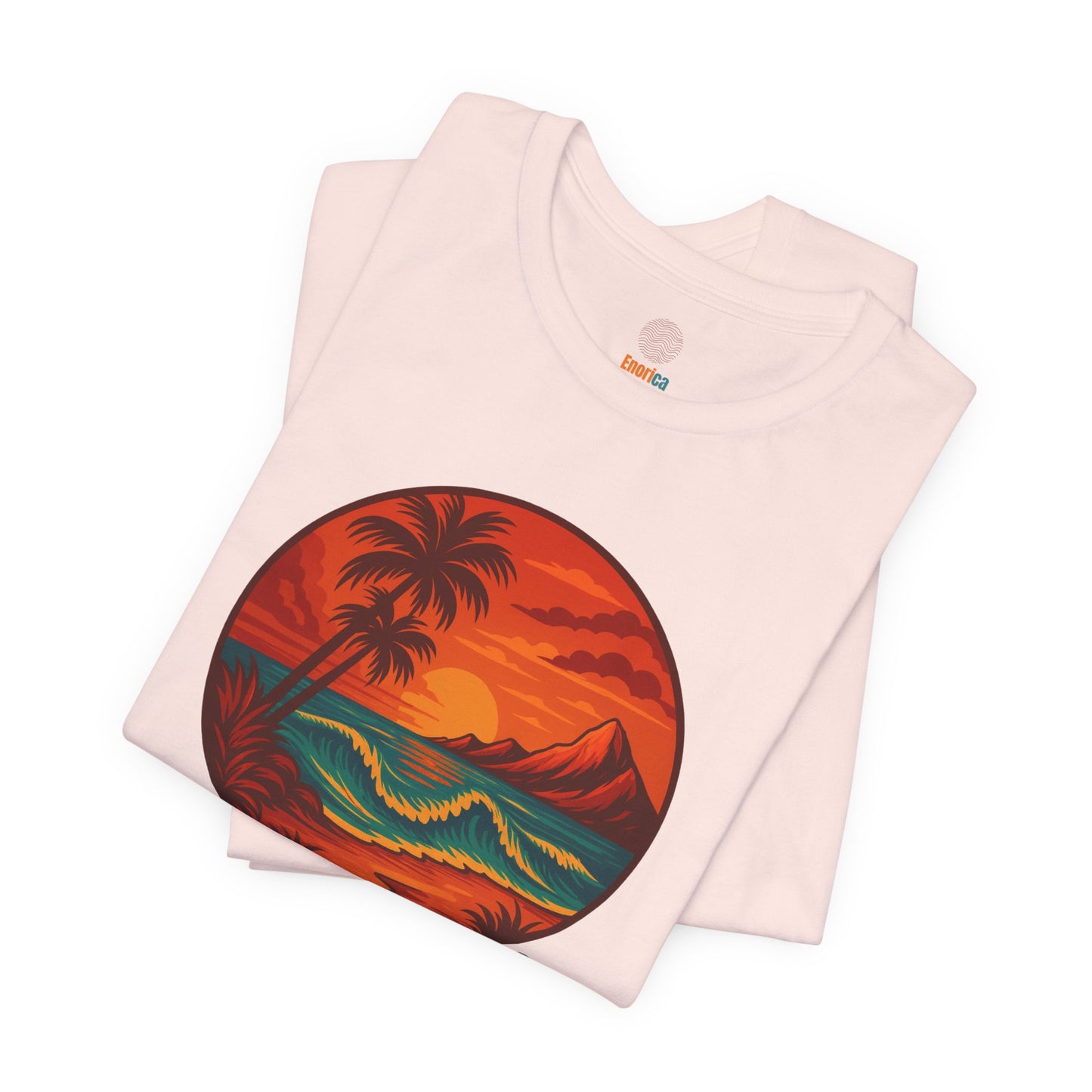 Retro Sunset Ocean Wave Graphic Tee - Live Bright Think Deep T-Shirt, Palm Tree Beach Shirt, Inspirational Typography, Unisex Bella Canvas