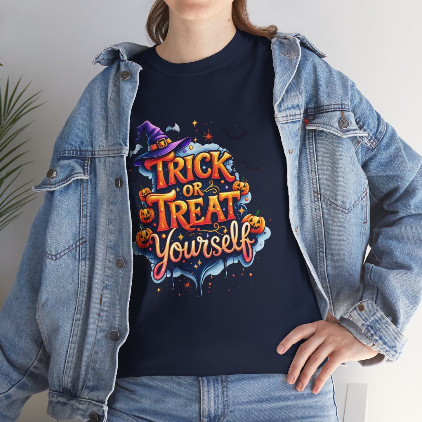 Trick or Treat Yourself Halloween Shirt | Funny Witch Pumpkin Graphic Tee | Spooky Unisex Costume T-Shirt | Cute Halloween Party Top