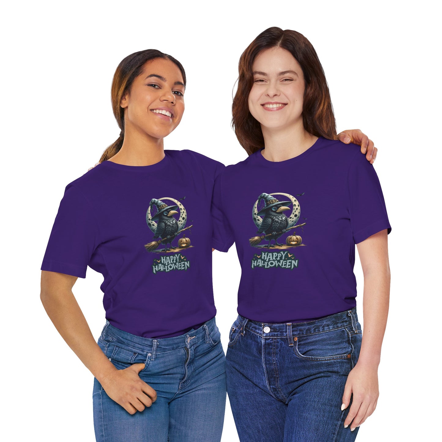 Happy Halloween Crow Shirt – Spooky Raven Witch Graphic Tee – Bella Canvas 3001 – Unisex Halloween T-Shirt for Women Men