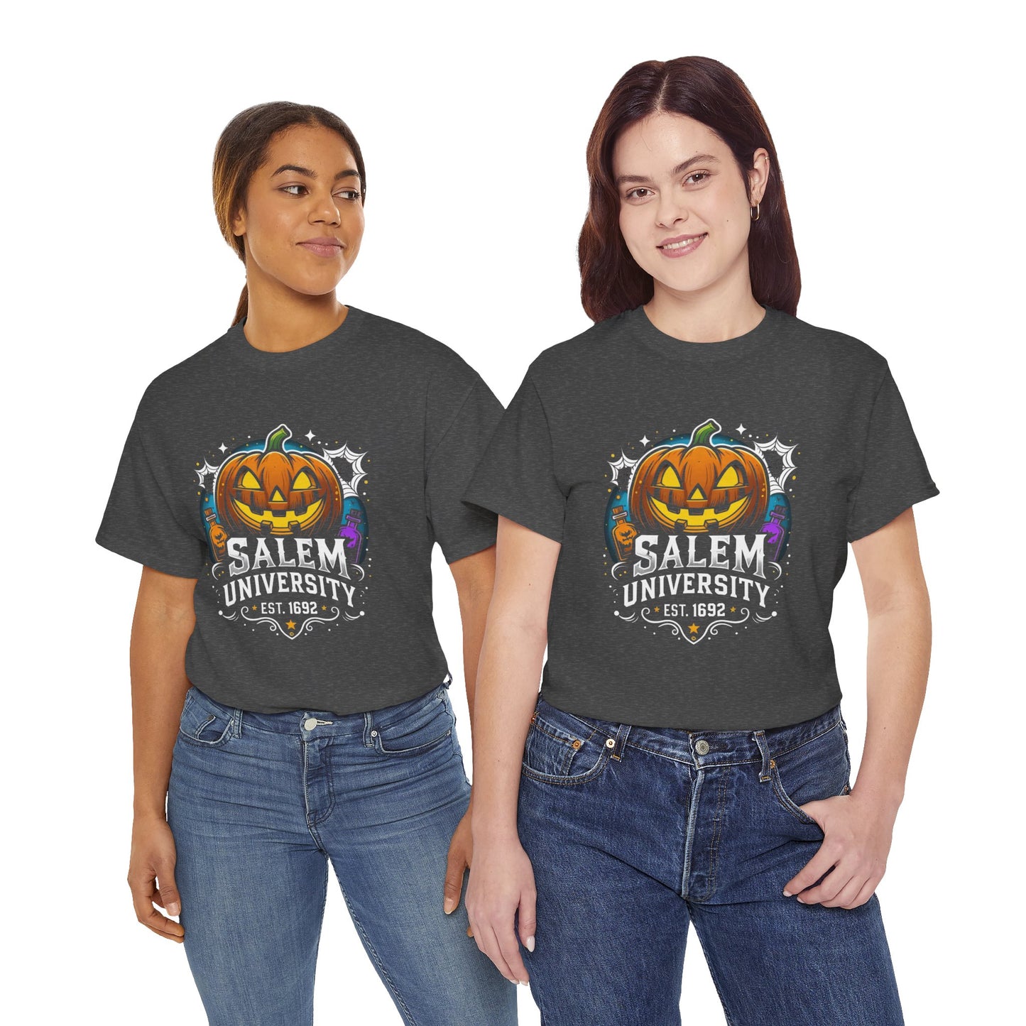 Salem University Halloween Shirt | Funny Witch Pumpkin Graphic Tee | Spooky Witchcraft Unisex T-Shirt | Vintage Halloween Party Top