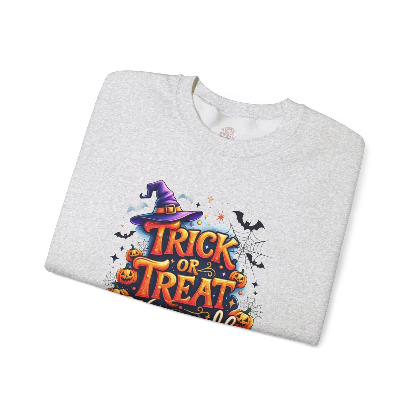 ''Trick or Treat Yourself'' Halloween Sweatshirt – Unisex Cozy Crewneck, Spooky Pumpkin & Witch Hat Graphic, Fall Aesthetic Pullover