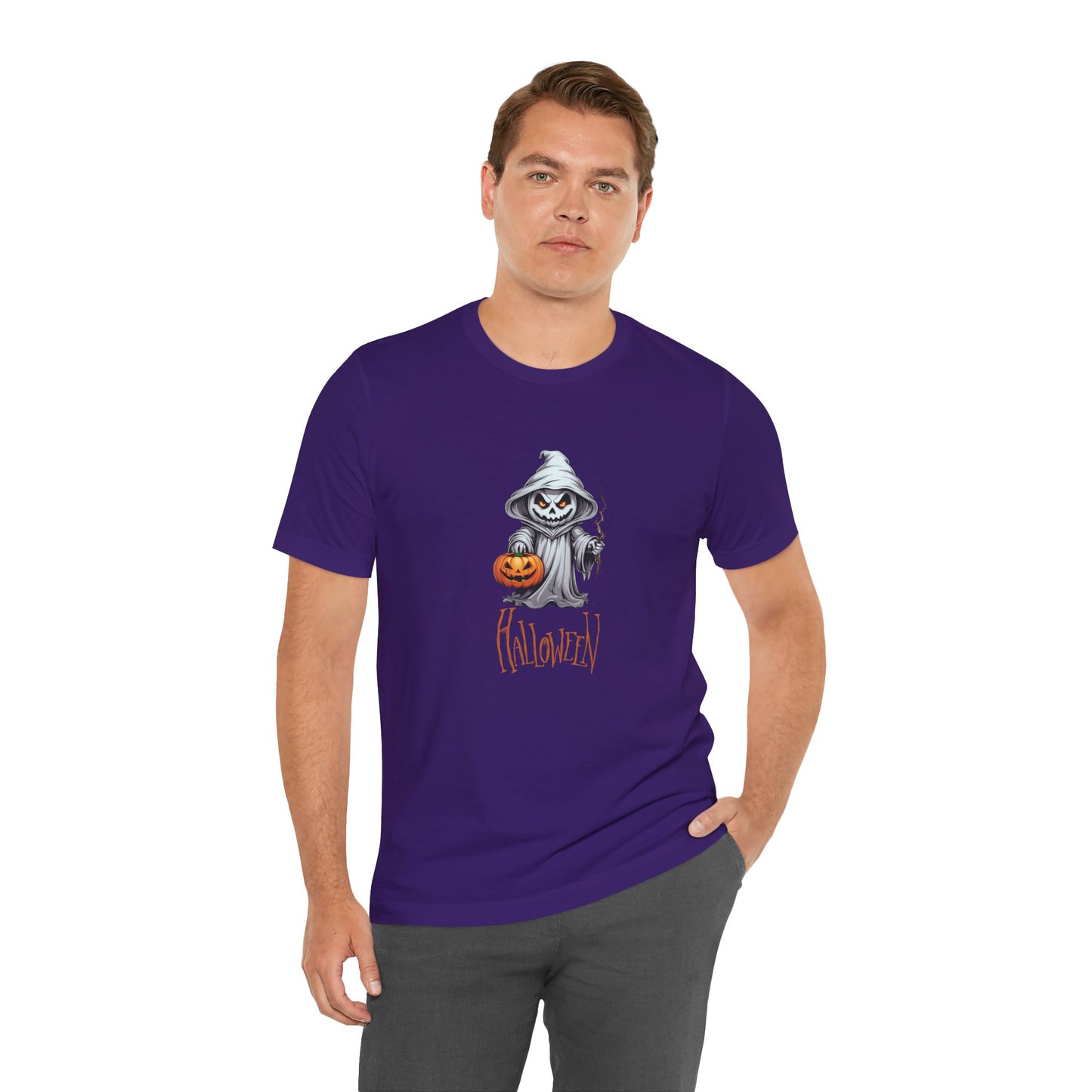 Halloween Ghost Shirt – Scary Pumpkin Graphic Tee – Bella Canvas 3001 – Spooky Unisex Halloween T-Shirt for Women Men