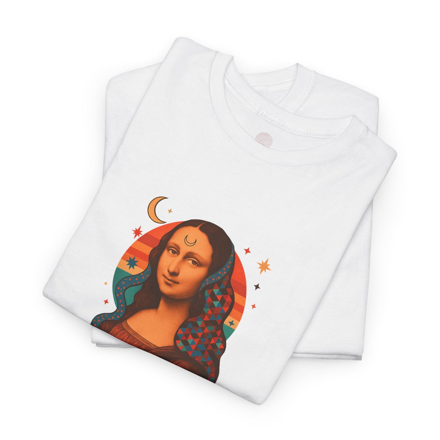 Psychedelic Mona Lisa Gildan 5000 Shirt - Trippy Retro Art Graphic Tee, Colorful Geometric Celestial Design, Vintage Aesthetic T-Shirt