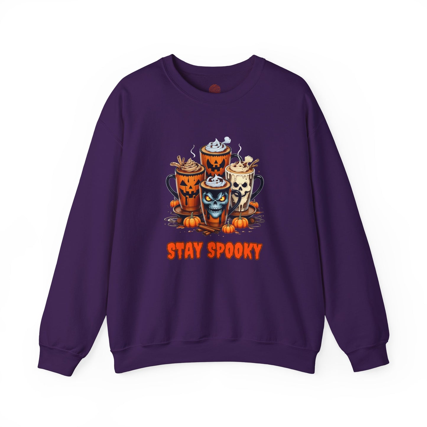"Stay Spooky Halloween Coffee Cup Sweatshirt – Cozy Gildan Crewneck for Fall & Pumpkin Lovers"