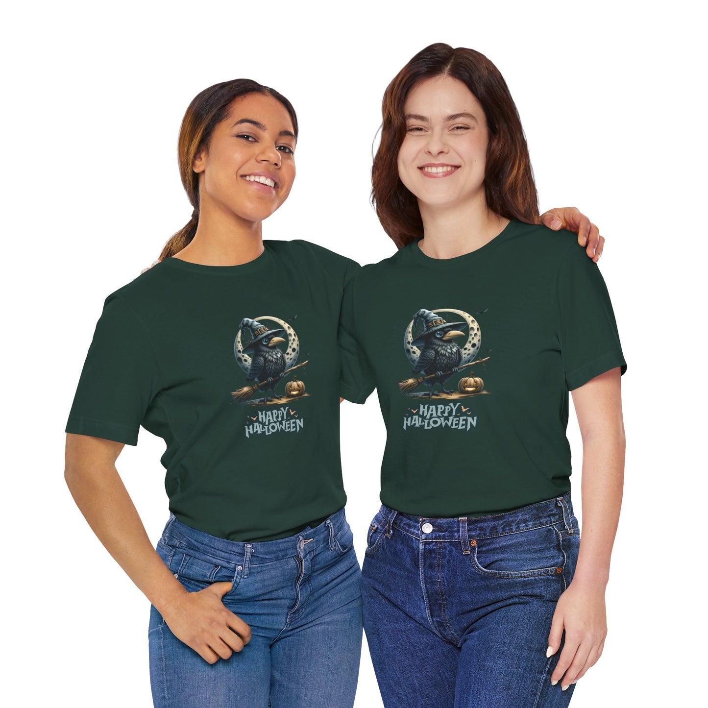 Happy Halloween Crow Shirt – Spooky Raven Witch Graphic Tee – Bella Canvas 3001 – Unisex Halloween T-Shirt for Women Men