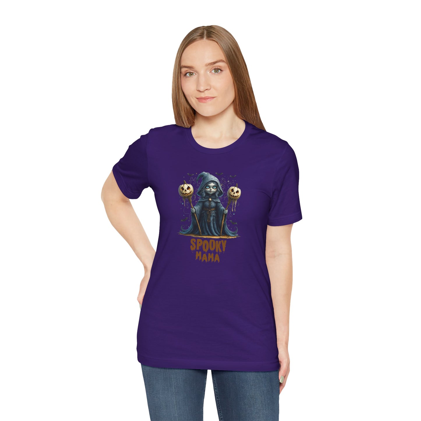 Spooky Mama Halloween Shirt – Gothic Witch Pumpkin Graphic Tee – Bella Canvas 3001 – Cute Halloween T-Shirt for Women