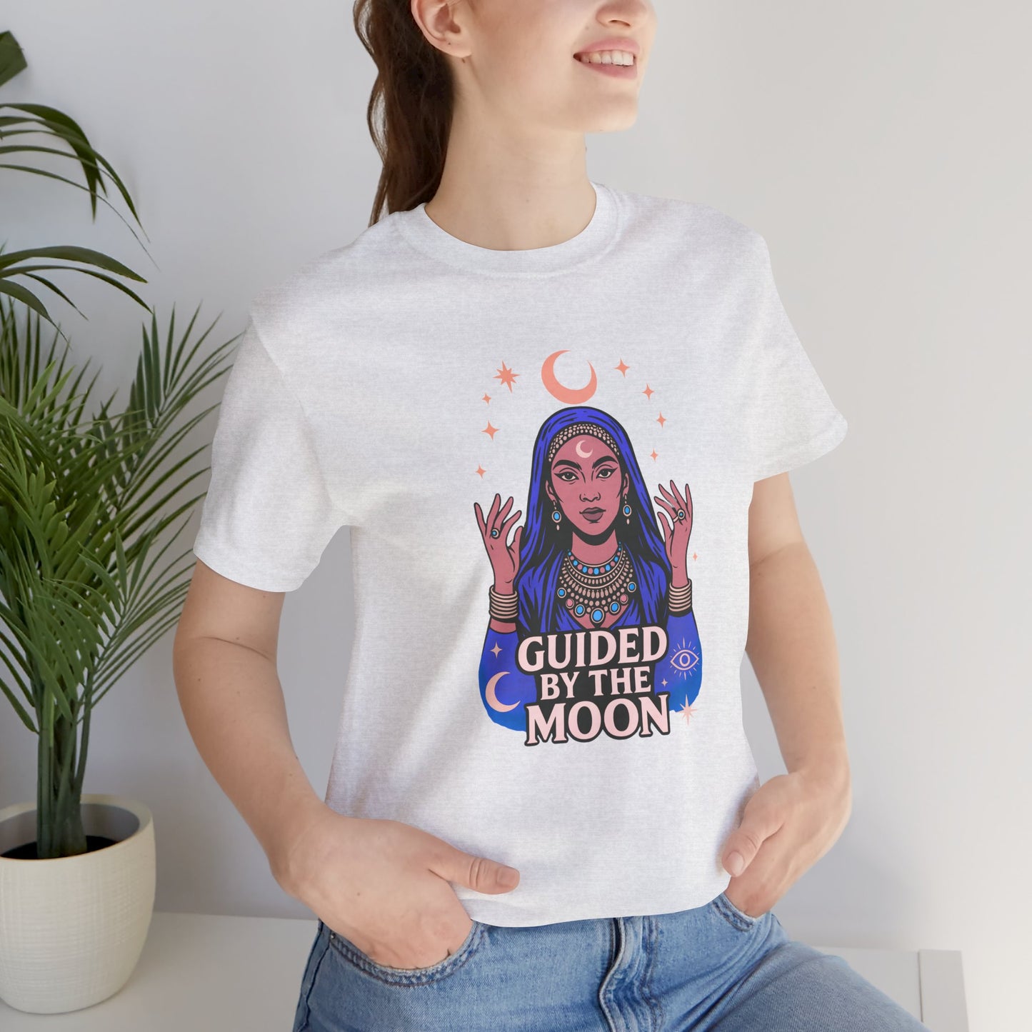 Guided by the Moon T Shirt, Mystical Celestial Graphic Tee, Spiritual Astrology Unisex Top, Moon Phase Witchy Gift for Moon Lovers - Unisex